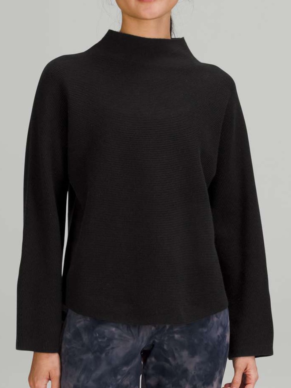 Lululemon Boxy Cotton-Blend Mock Neck Sweater Black XL/XXL